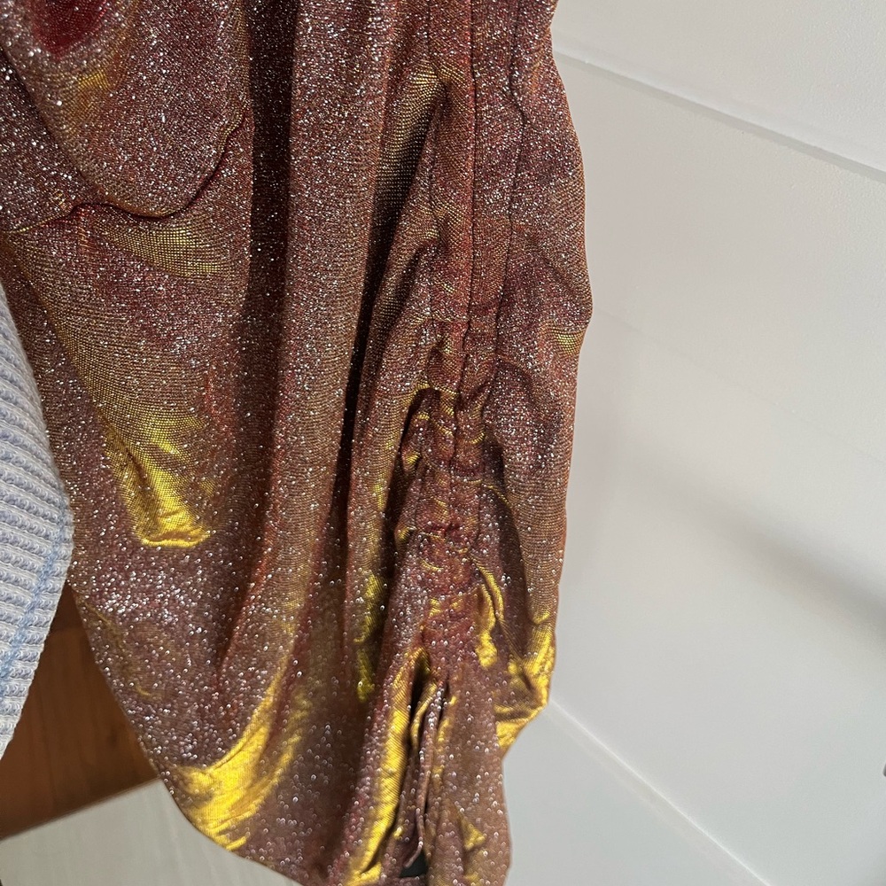 Shimmering Gold and Brown / Copper Ruched Cowl neck Dress